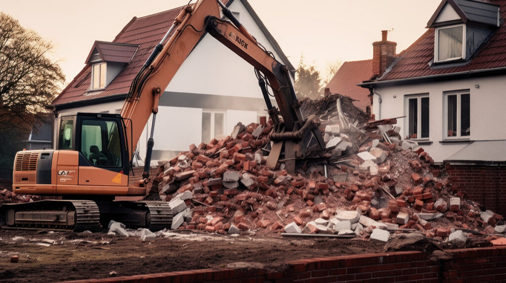 Demolition Excavator Lifting Bricks